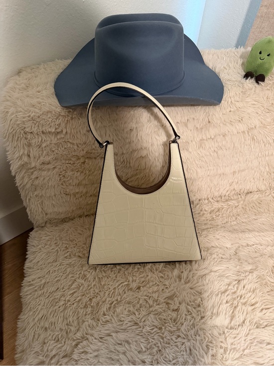 STAUD Handbags - STAUD Cream Croc-Embossed Structured Shoulder Bag